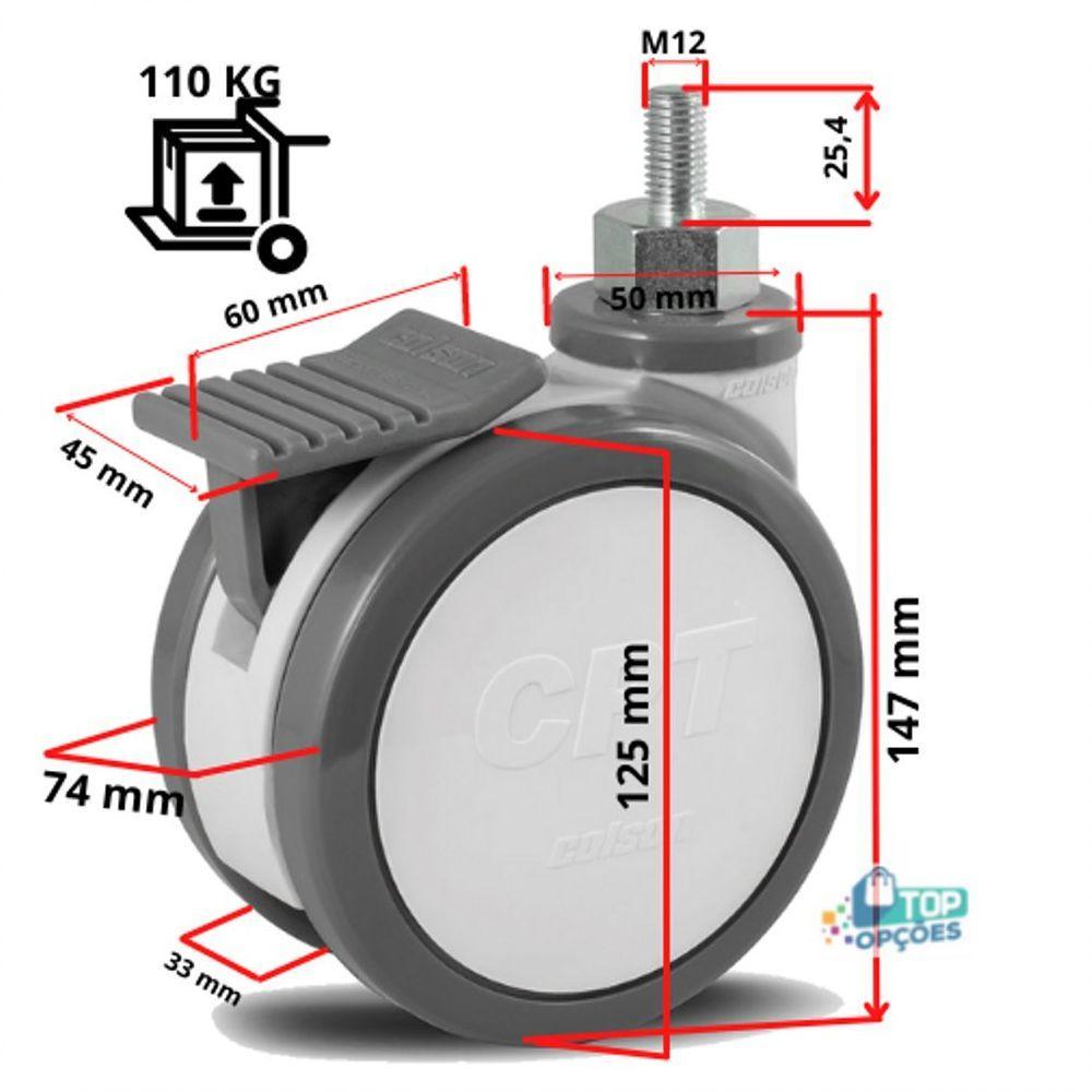 2 Rodizio Giratório Hospitalar 5 Pol Espiga Com Freio Cpte - 3