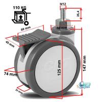 2 Rodizio Giratório Hospitalar 5 Pol Espiga Com Freio Cpte - 3