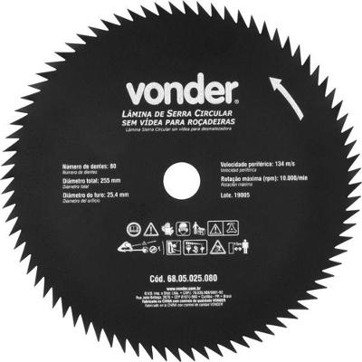 Lâmina Circular Para Roçadeira Sem Videa 255X25,4X80 Vonder