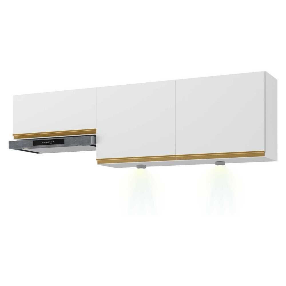 Kit 2 Armários De Cozinha Aéreos 3 Portas Com Leds Veneza Multimóveis Mp2146 Branco/dourado Branco/dourado - 1
