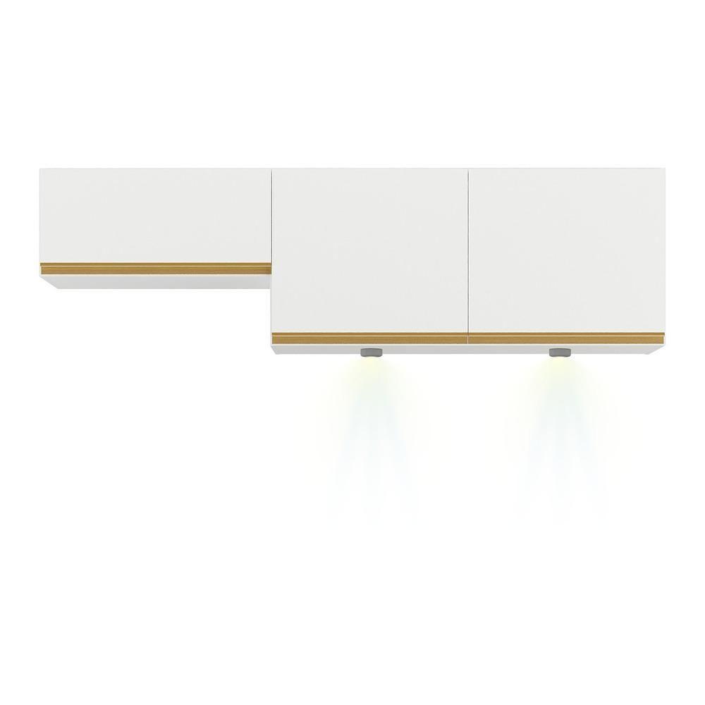 Kit 2 Armários De Cozinha Aéreos 3 Portas Com Leds Veneza Multimóveis Mp2146 Branco/dourado Branco/dourado - 4