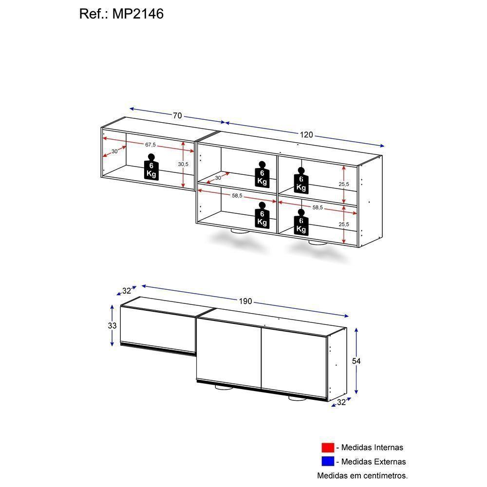 Kit 2 Armários De Cozinha Aéreos 3 Portas Com Leds Veneza Multimóveis Mp2146 Preto/dourado Preto/dourado - 2