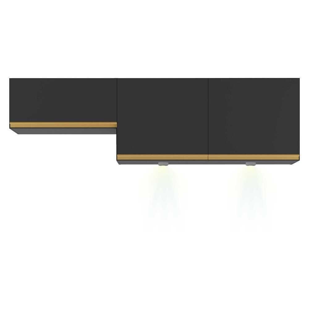 Kit 2 Armários De Cozinha Aéreos 3 Portas Com Leds Veneza Multimóveis Mp2146 Preto/dourado Preto/dourado - 3