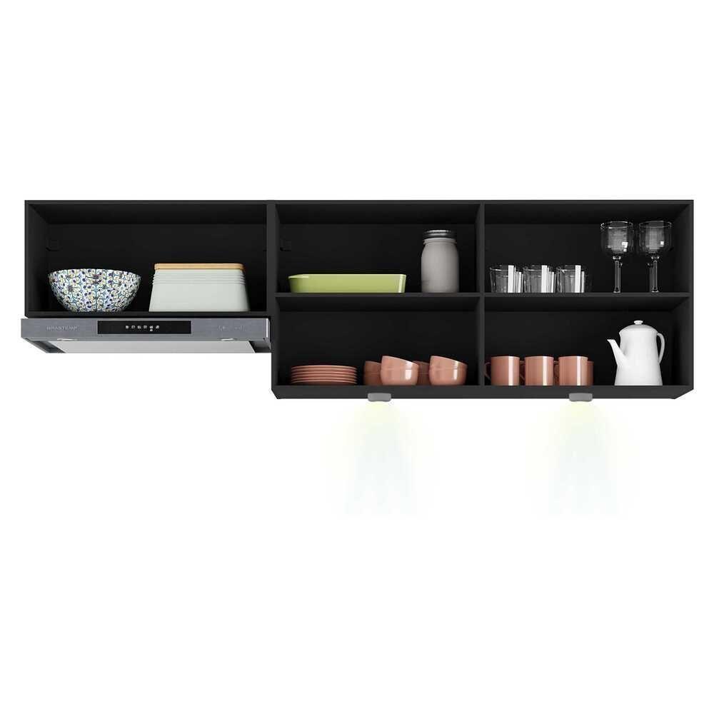 Kit 2 Armários De Cozinha Aéreos 3 Portas Com Leds Veneza Multimóveis Mp2146 Preto/dourado Preto/dourado - 4
