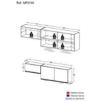 Kit 2 Armários De Cozinha Aéreos 3 Portas Com Leds Veneza Multimóveis Mp2146 Preto/dourado Preto/dourado - 2