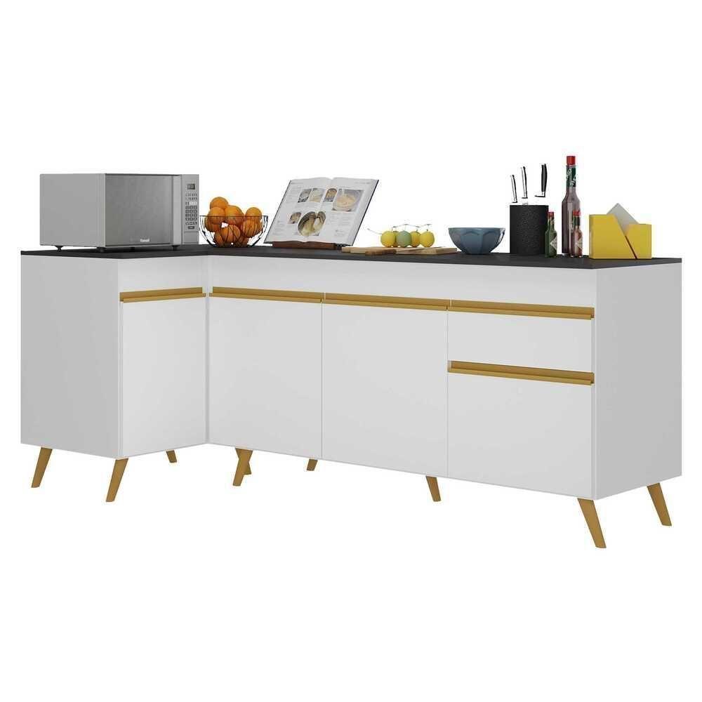 Kit Armário De Cozinha Balcão Canto 90cm E Gabinete Pia 150cm Veneza Multimóveis Mp2158 Branco/dourado Branco/dourado - 1