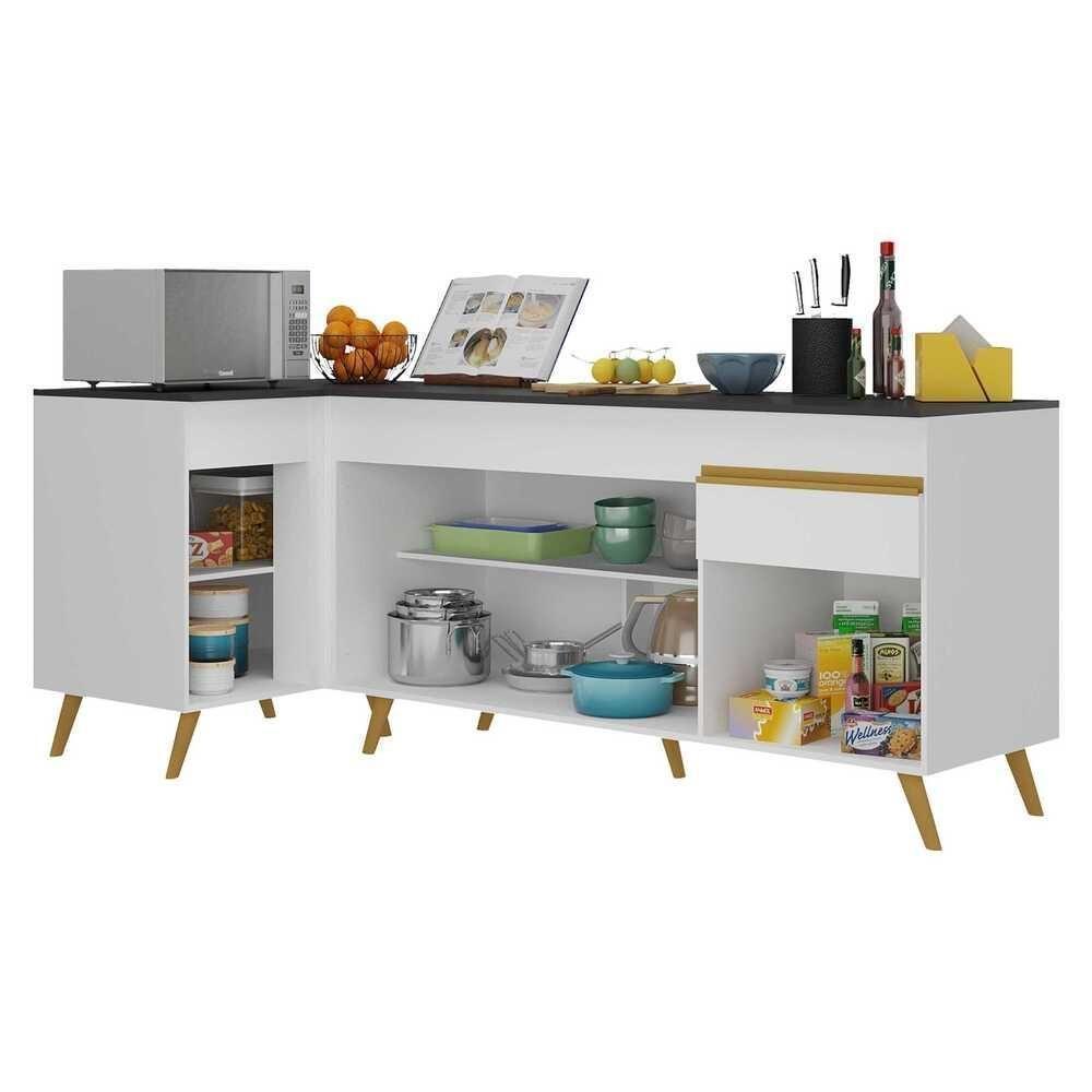 Kit Armário De Cozinha Balcão Canto 90cm E Gabinete Pia 150cm Veneza Multimóveis Mp2158 Branco/dourado Branco/dourado - 3