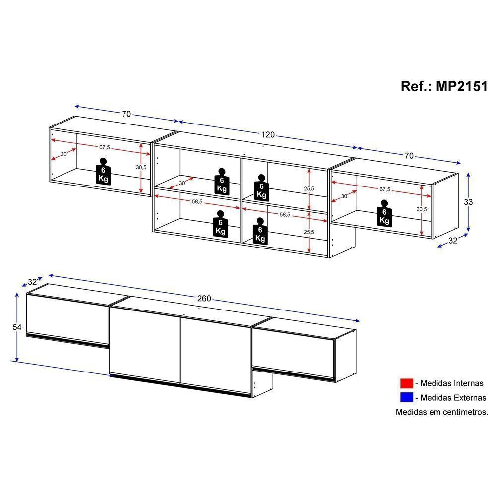 Kit 3 Armários De Cozinha Aéreos 4 Portas Veneza Multimóveis Mp2151 Branco/dourado Branco/dourado - 2