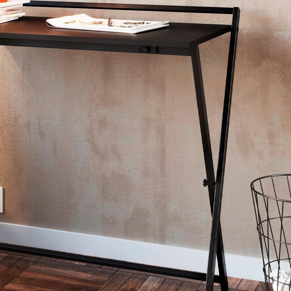 Escrivaninha Dobravel Estilo Industrial P1022 Preto Grafite Pp Preto Grafite - 4