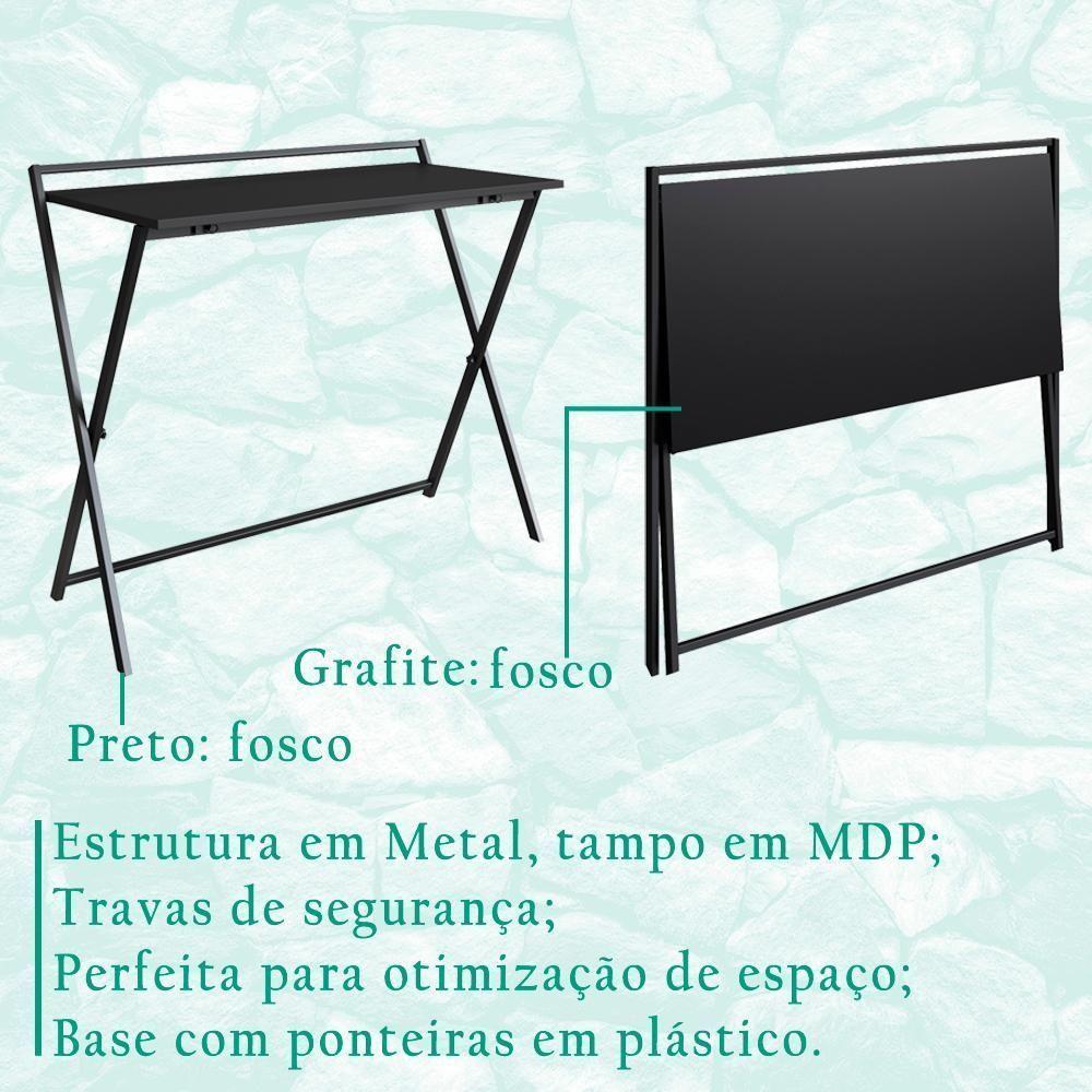 Escrivaninha Dobravel Estilo Industrial P1022 Preto Grafite Pp Preto Grafite - 7