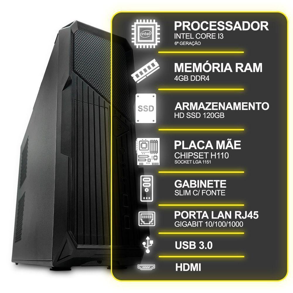 Computador Desktop Slim, Intel Core I3 6º Ger, 4gb Ram, Hd Ssd 120gb, Conexões Usb/vga/hdmi/lan/som - 2