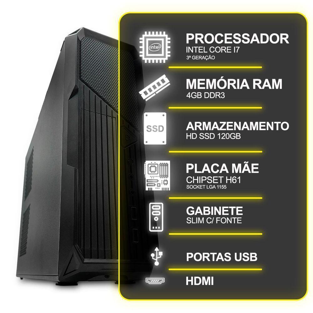 Computador Desktop Slim, Intel Core I7 3º Ger, 4gb Ram, Hd Ssd 120gb, Conexões Usb/vga/hdmi/lan/som - 4