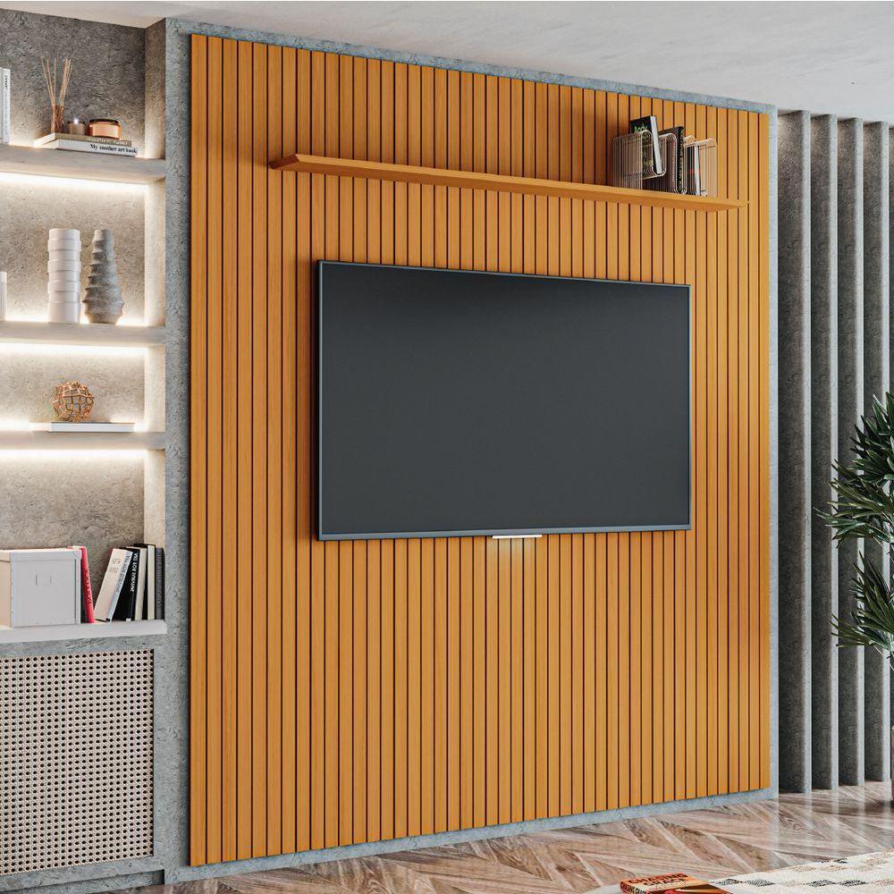 Painel Para Tv Até 75 Polegadas 2,25x2,40m Ripado Com Prateleira Arbo Cedro Edn Nature - 3