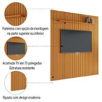 Painel Para Tv Até 75 Polegadas 2,25x2,40m Ripado Com Prateleira Arbo Cedro Edn Nature - 2