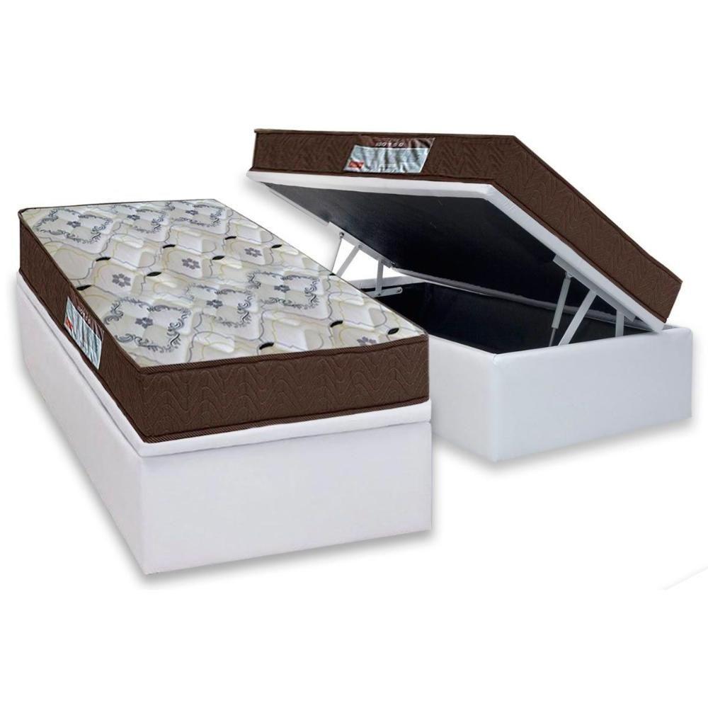 Cama Box Baú Solteiro: Colchão Anatômico Ortobom D45 / EP ISO 150 Mega Firme + Base CRC Courano White(88x188) - 1