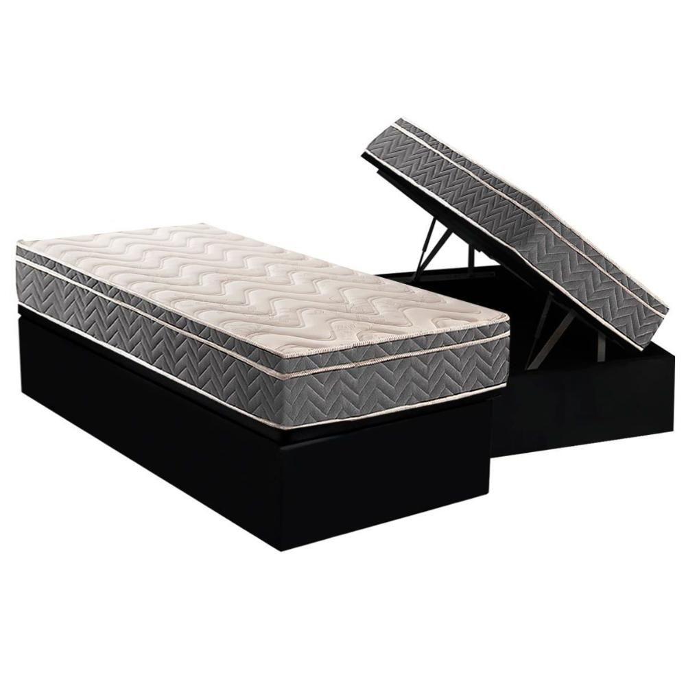 Cama Box Baú Solteiro: Colchão Anatômico Paropas D45 / EP Confort Mega Firme + Base CRC Suede Black(88x188) - 1