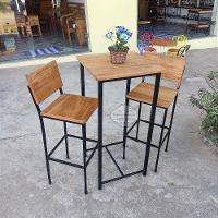 Conjunto Bistrô Com Mesa Quadrada E 2 Banquetas Em Madeira De Demolição E Ferro Sudeste Rústico - 2