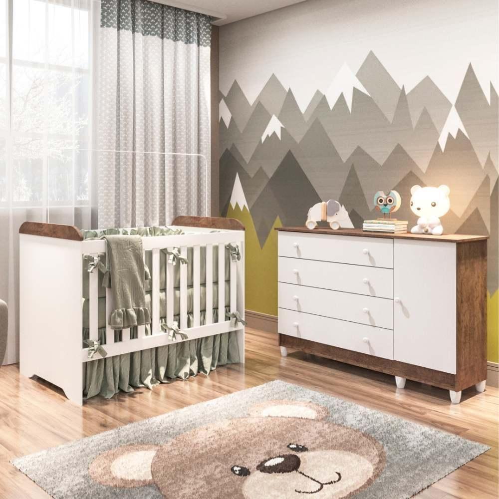Quarto De Bebê Taís Berço 3 Em 1 Gabrielle Cômoda Branco - 1