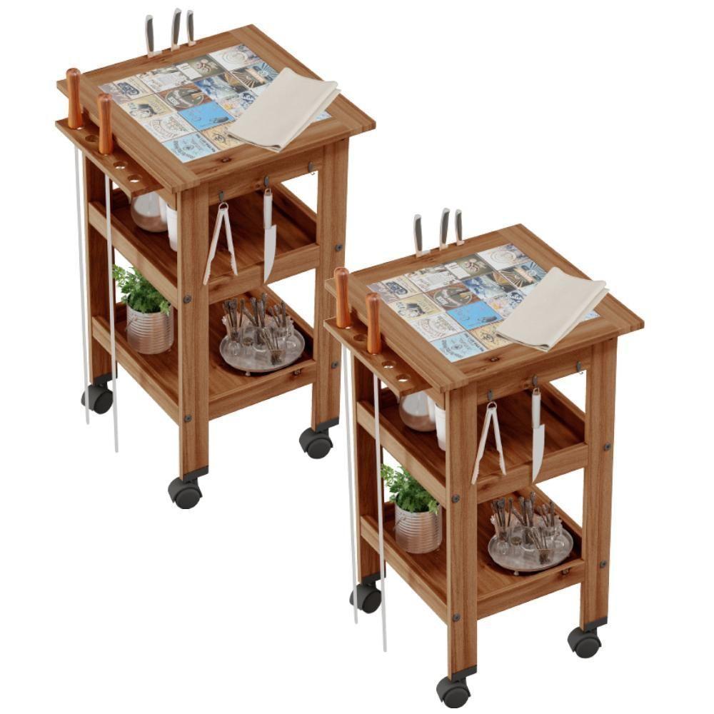 Kit 2 Carrinhos De Churrasco Bistrô Churrasqueira Imbuia - 1