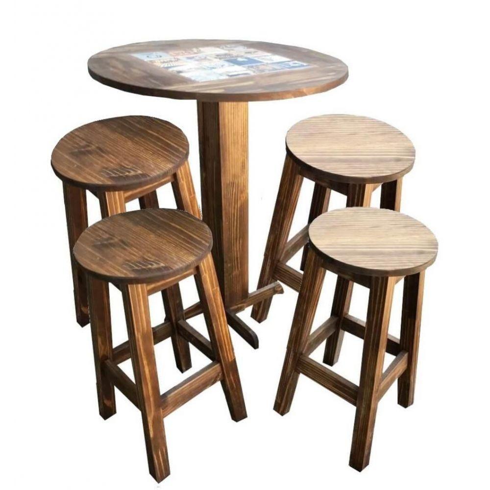 Jogo de Mesa Bistrô com 4 Banquetas de Madeira Maciça Moveis Neppel - 1