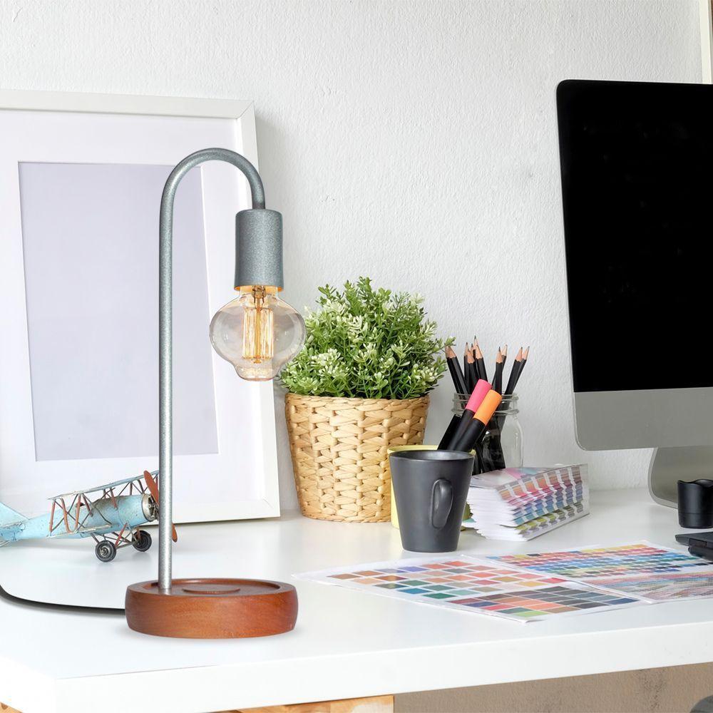 Luminária De Mesa Taschibra Flam Metal/madeira E27 Bivolt Prata - 2