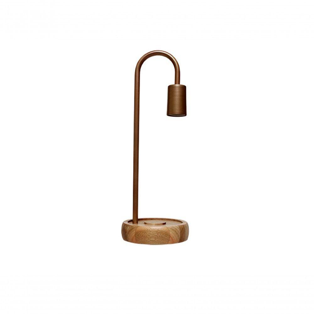 Luminária De Mesa Taschibra Flam Metal/madeira E27 Bivolt Cobre - 1