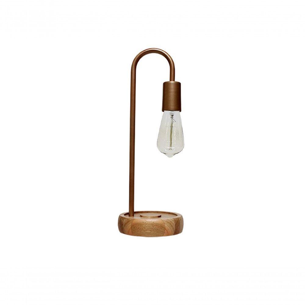 Luminária De Mesa Taschibra Flam Metal/madeira E27 Bivolt Cobre - 3