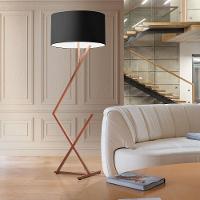 Luminária Abajur De Chão Bali Cúpula Cilíndrica Pedestal Piso Cor:cobre/preto - 1