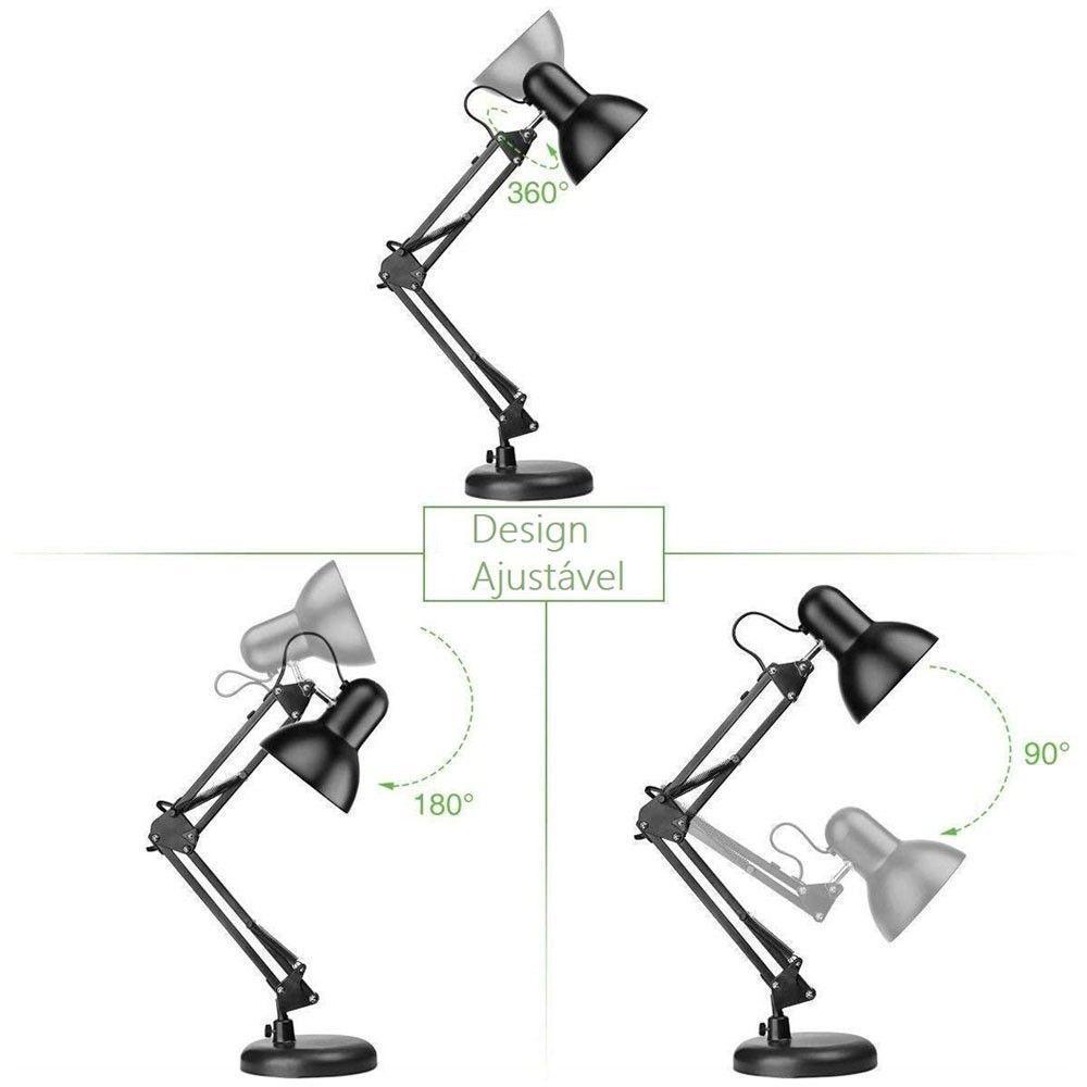 Luminaria Articulada Mesa Garra Regulavel Base 2 Em 1 - 3