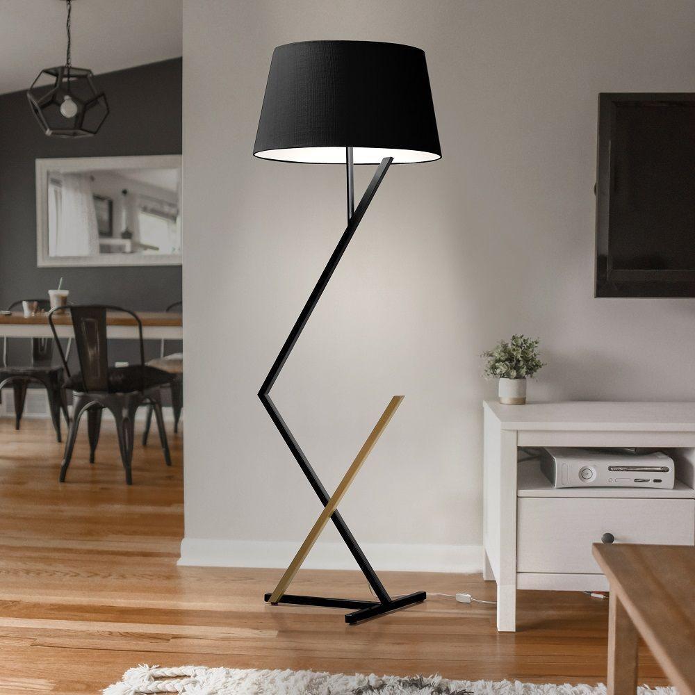 Luminária De Chão Roma Cúpula Cone E Pés De Ferro Luxo Preto/Dourado/Preto - 1