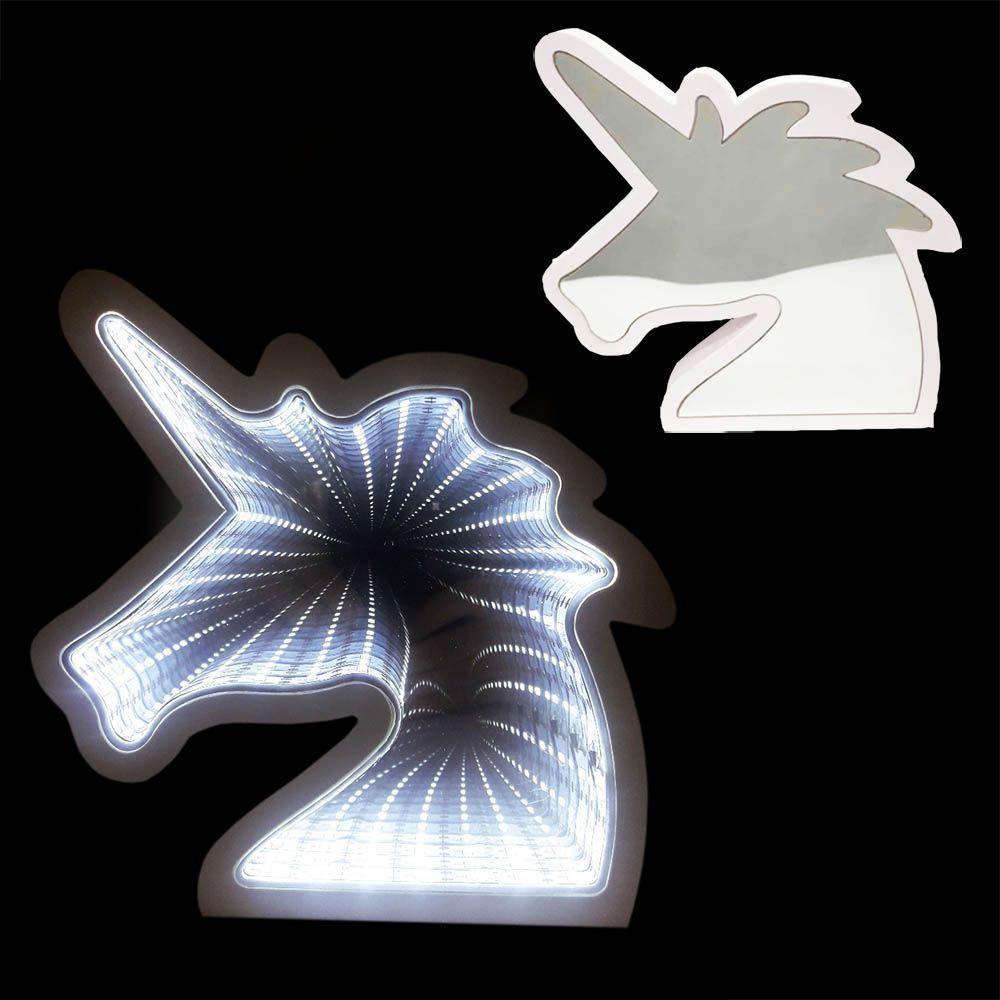 Luminaria 3d Infinito Espelho Led Unicornio Luz Branco - 1