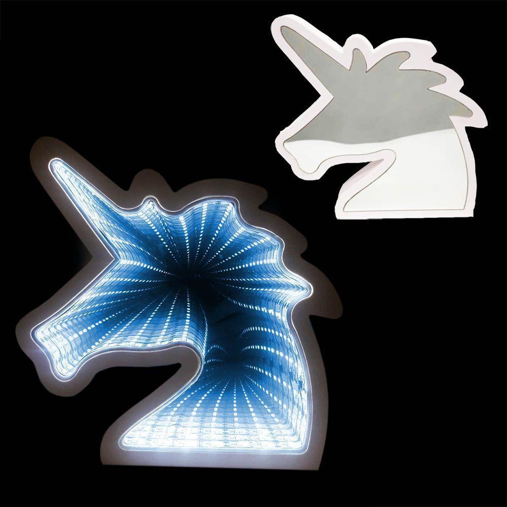 Luminaria 3d Infinito Espelho Led Unicornio Luz Azul - 1