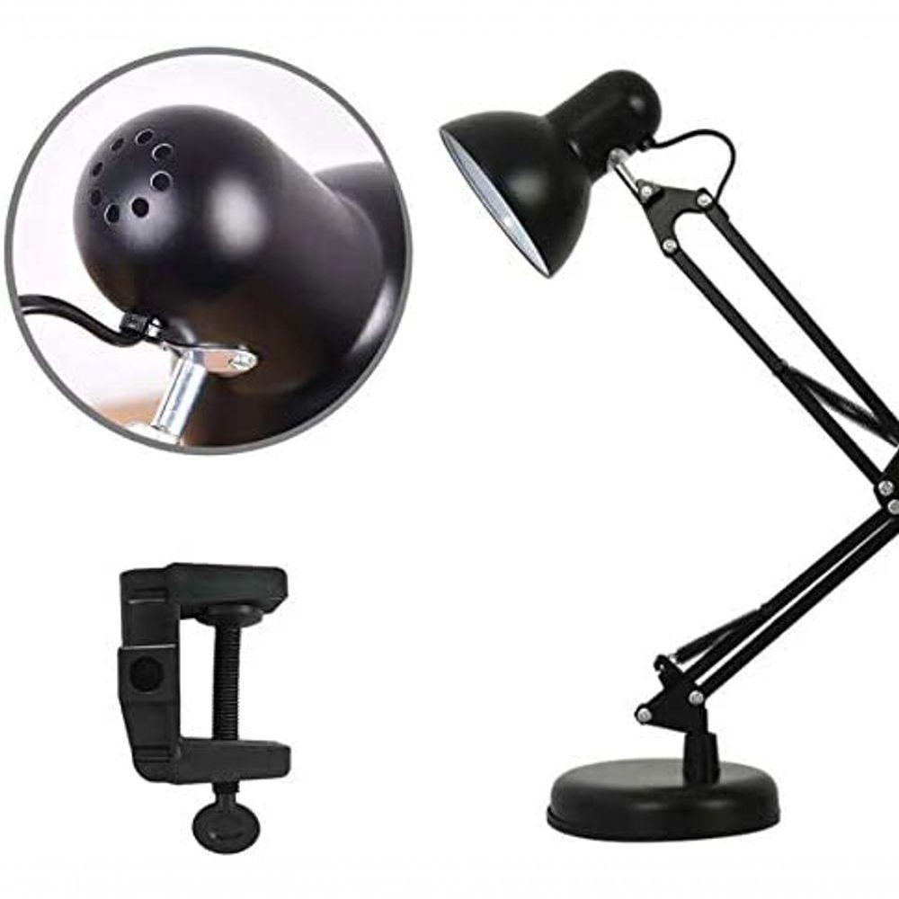 Luminaria Robo Articulada De Mesa Com Base Garra Computador Home Office G Preto - 2