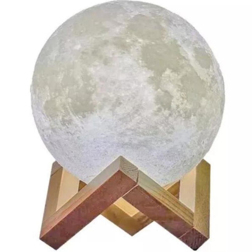 Luminária Lua 3d Muda Cor Suporte Madeira C/ Controle Remoto Lua C/ Controle - 1