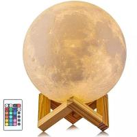 Luminária Lua 3d Muda Cor Suporte Madeira C/ Controle Remoto Lua C/ Controle - 2