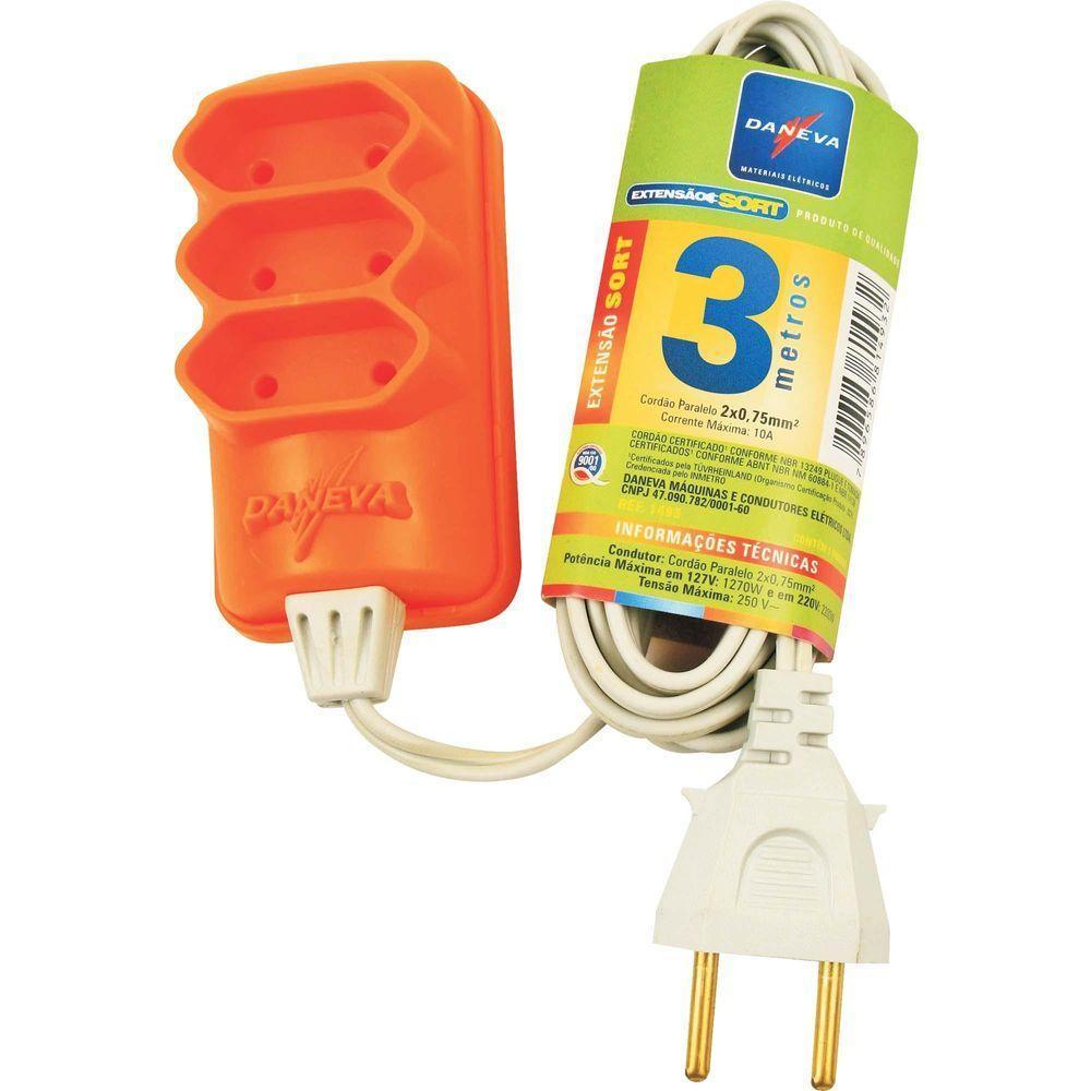 Extensao Tripla Pl 2 X 0,75Mm 3 Metros Sort Daneva - 1