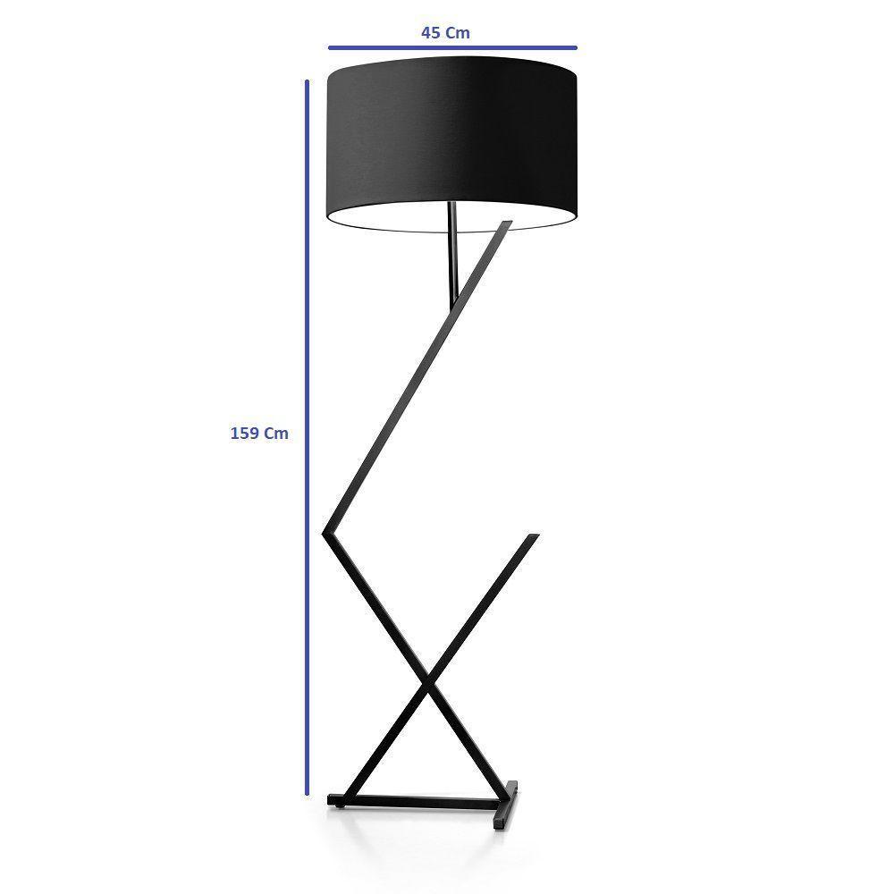 Luminária Abajur De Chão Bali Cúpula Cilíndrica Pedestal Piso Cor:preto/preto - 2