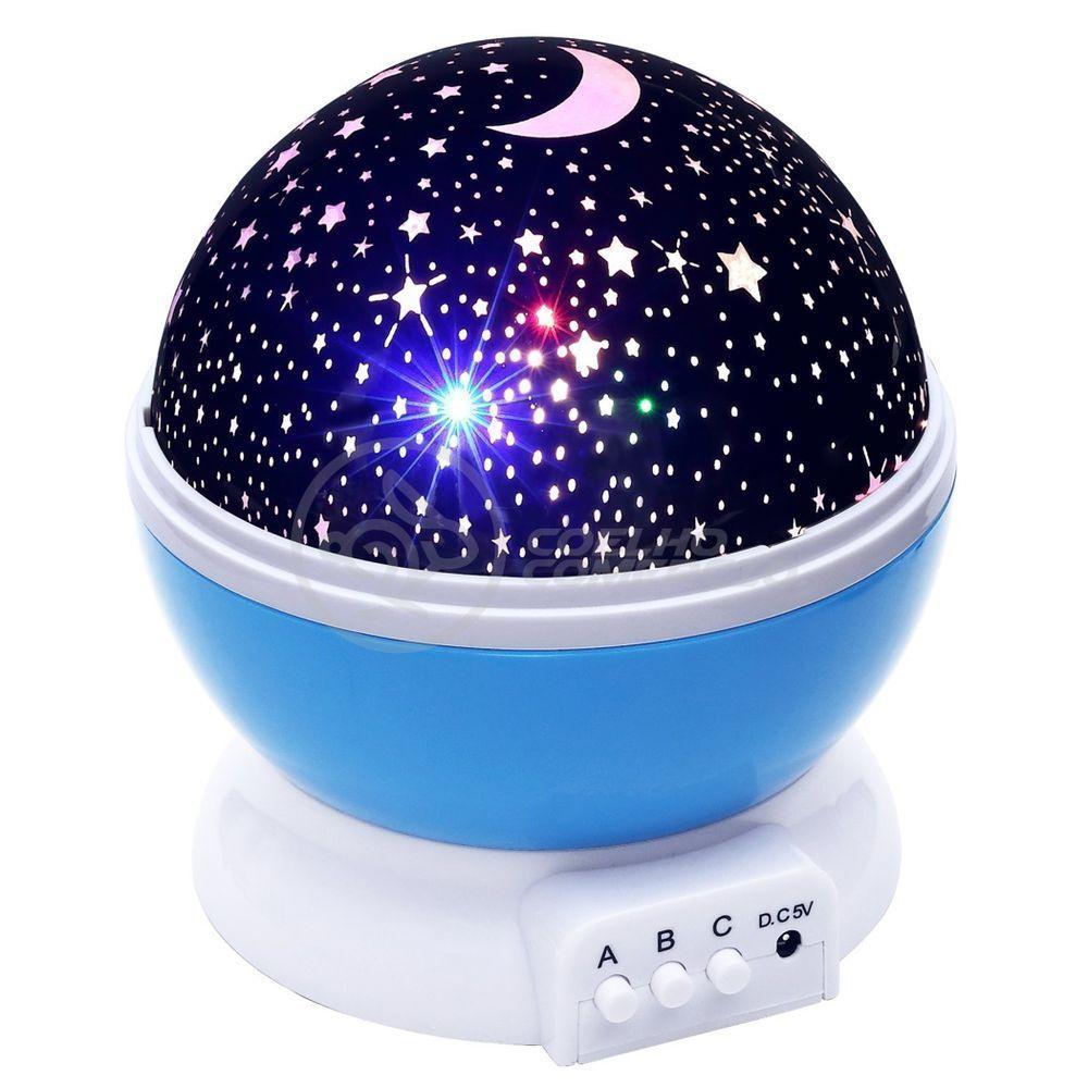 Luminária Projetor Abajur Estrelas Galáxia Universo Céu Criança Rotativa 360 - Azul - 1