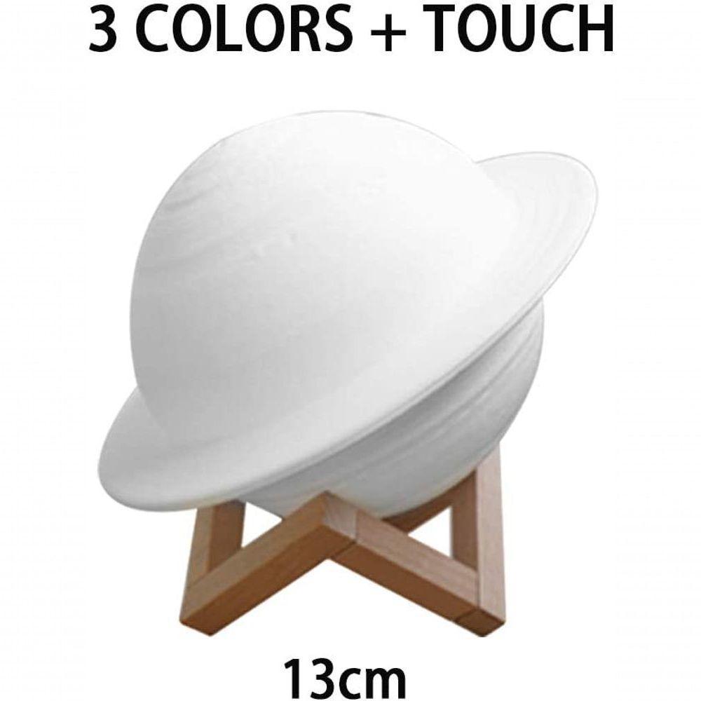 Luminaria Lua Cheia, Luz Noturna De Saturno + Suporte De Madeira, 3d Touch Abajur - 3