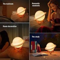 Luminaria Lua Cheia, Luz Noturna De Saturno + Suporte De Madeira, 3d Touch Abajur - 1