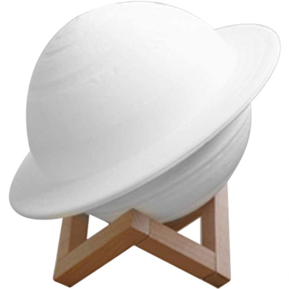 Luminaria Lua Cheia, Luz Noturna De Saturno + Suporte De Madeira, 3d Touch Abajur - 1