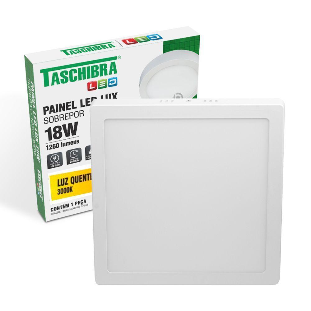 Painel De Led Quadrado Sobrepor 18w Bivolt Taschibra 3000k Luz Quente - 1