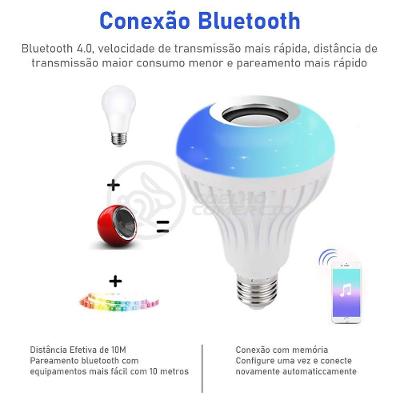Lâmpada Led 12W E27 Rgb Colorida Com Caixa De Som Bluetooth