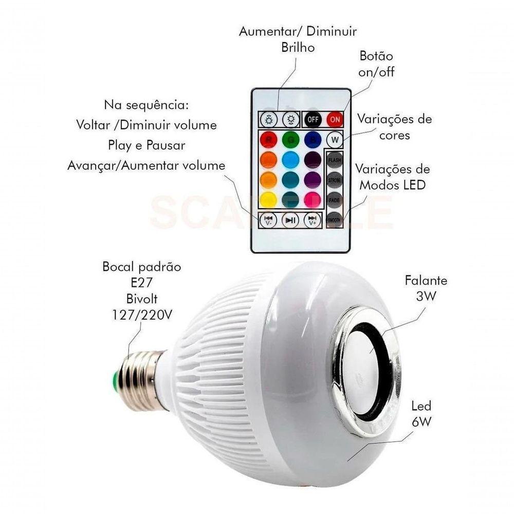 Lâmpada Bluetooth Com Led Rgb Música 12W + Controle Remoto - 4
