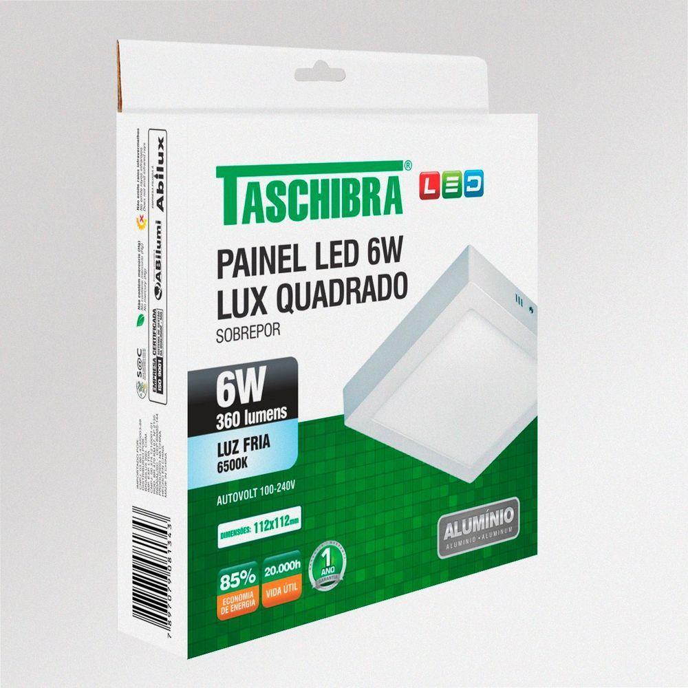 Painel De Led Quadrado Sobrepor 6w Bivolt Taschibra 6500k Luz Fria - 3