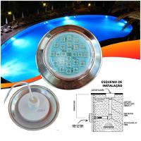 Refletor Power Led 5W Inox Cor Da Luz Azul Iluminação Para Piscina - Brustec - 1