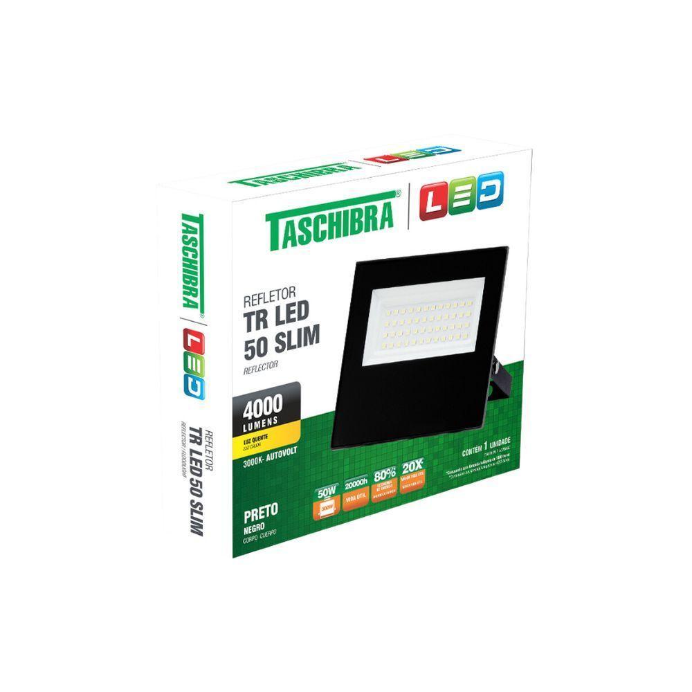 Refletor Tr Led 50w Slim Preto - Taschibra 3000k (amarela) - 2