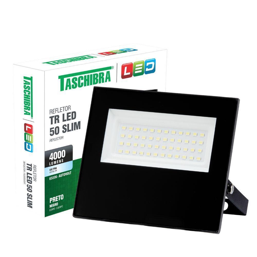 6 Refletores Taschibra Led Tr Slim 50w 6500k Preto Autovolt Preto - 1