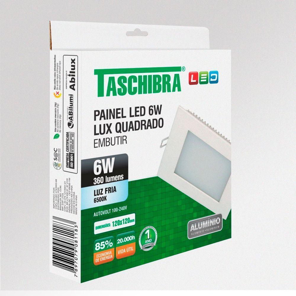 Painel De Led Quadrado Embutir 6w Bivolt Taschibra 6500k Luz Fria - 2