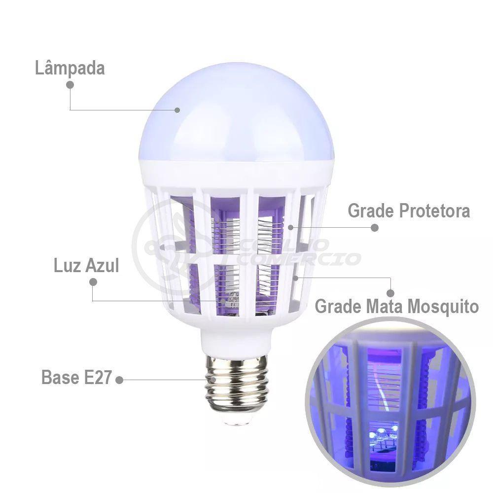 Lâmpada Luz Led Branco 15w Atrai Choque Mosquito - 8